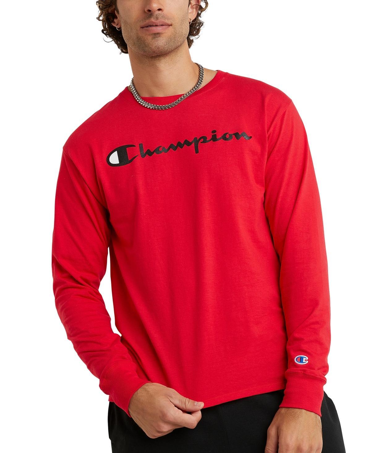 Mens Champion Script Logo Long Sleeve Graphic Tee Product Image