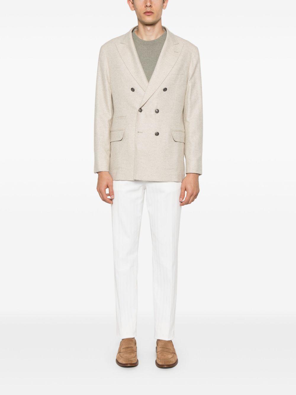 BRUNELLO CUCINELLI Double-breasted Wool Blend Blazer In Light Beige Product Image