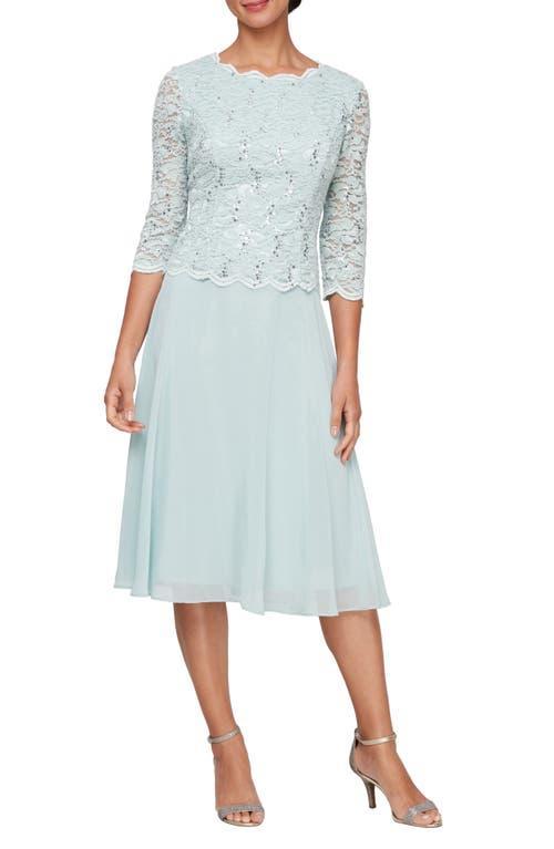 Alex Evenings Crew Neck 34 Sleeve Sequin Floral Lace Bodice Chiffon A Product Image