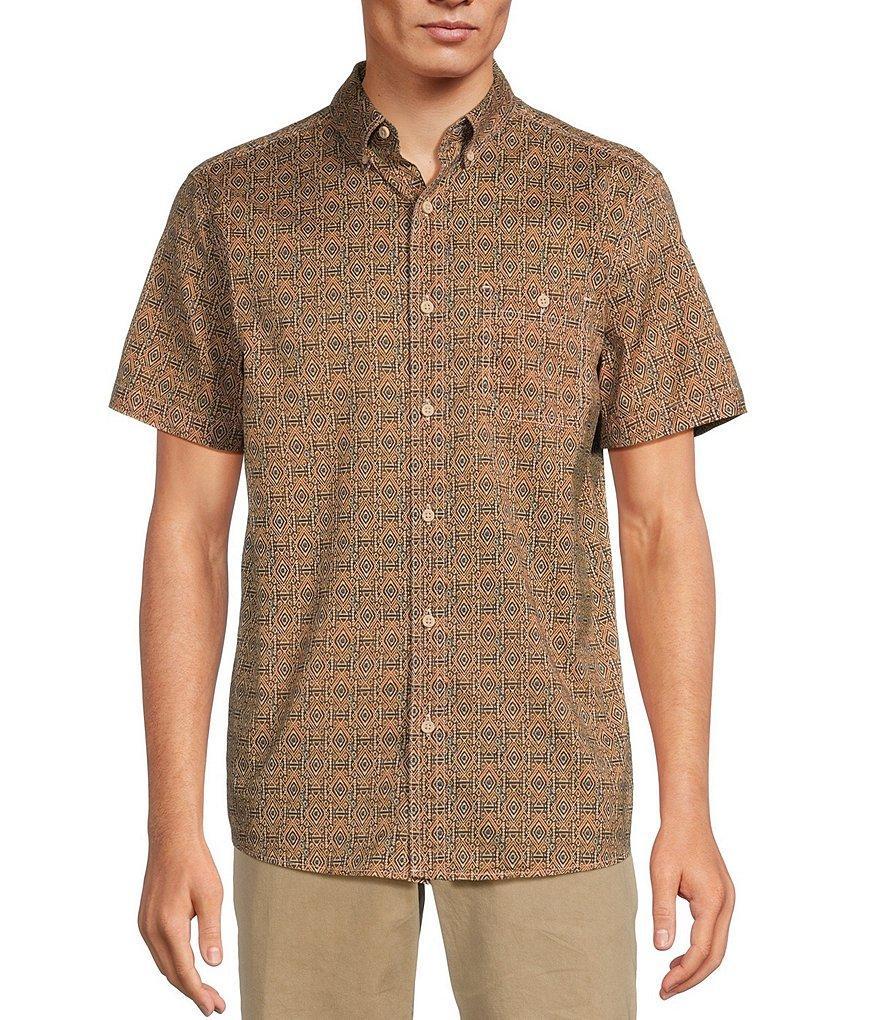 Rowm On The Range Short Sleeve Stretch Poplin Geometric Diamond Print Shirt Product Image