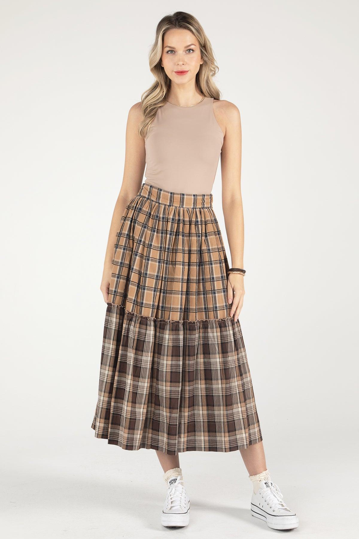 Mixed Plaid Midi Skirt Product Image