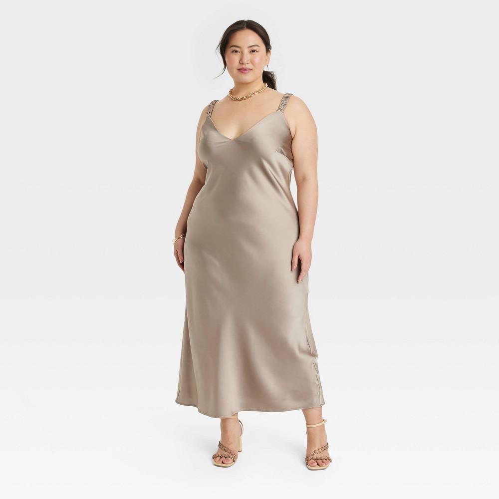 Womens Midi Perfect Slip Dress - A New Day Khaki 4X Product Image