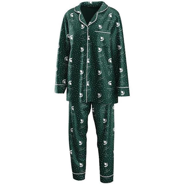 Womens WEAR by Erin Andrews Michigan State Spartans Long Sleeve Button-Up Shirt & Pants Sleep Set Product Image