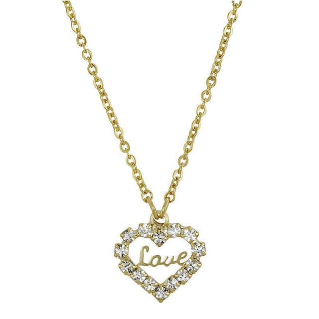 1928 14k Gold Dipped Crystal Accented Love Heart Pendant Necklace, Womens, Gold Tone Product Image