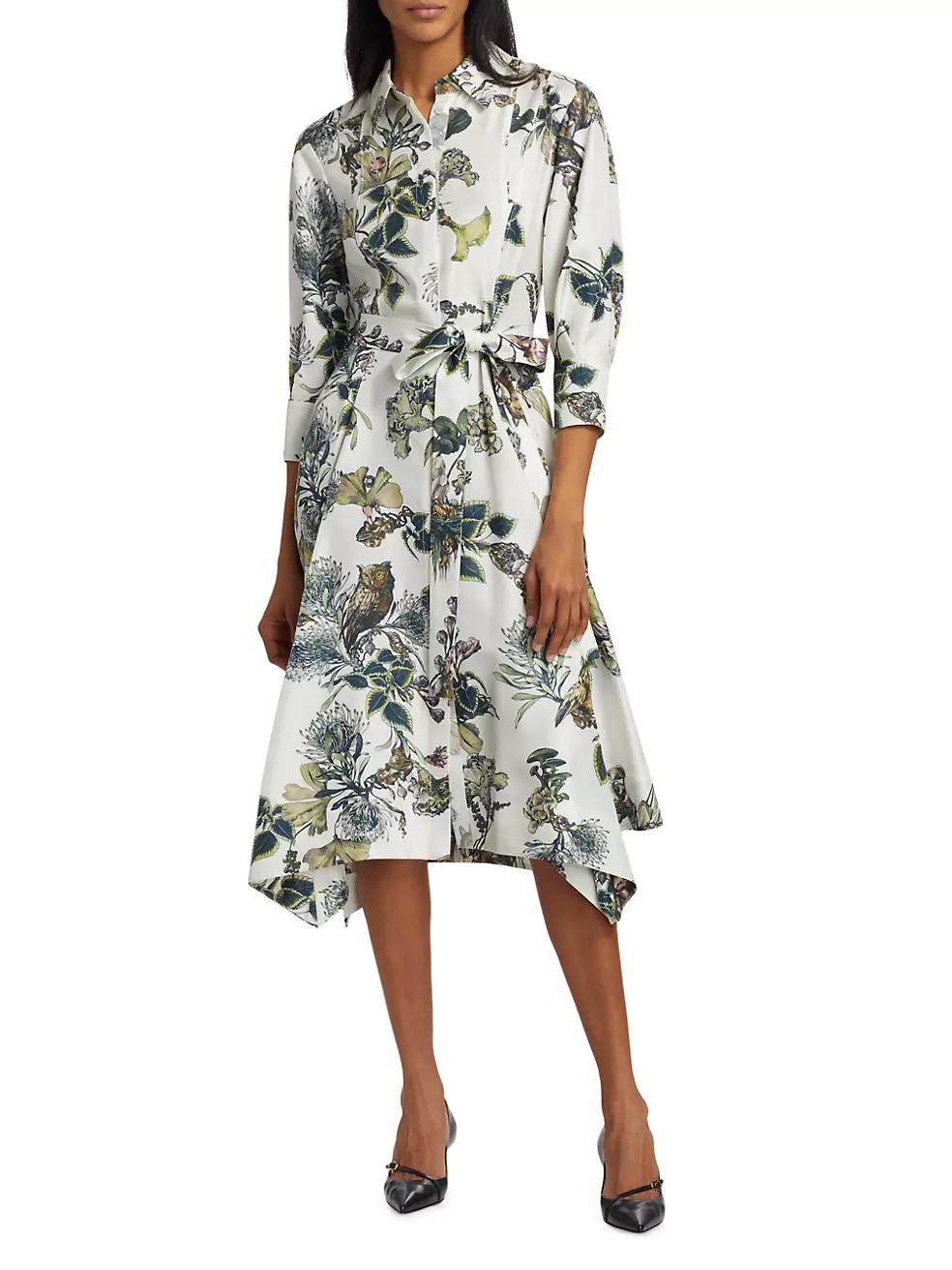 Forest Floral Silk Belted Shirtdress Product Image