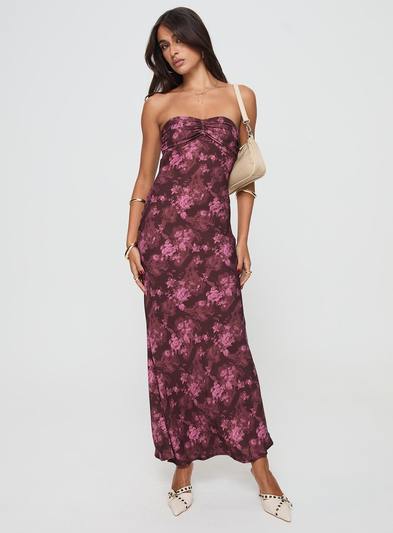 Abeila Strapless Maxi Dress Burgundy Product Image