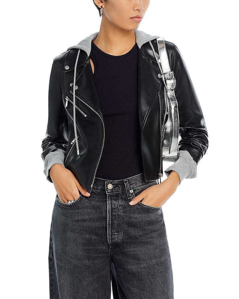 Womens Evie Faux Leather Hooded Moto Jacket Product Image