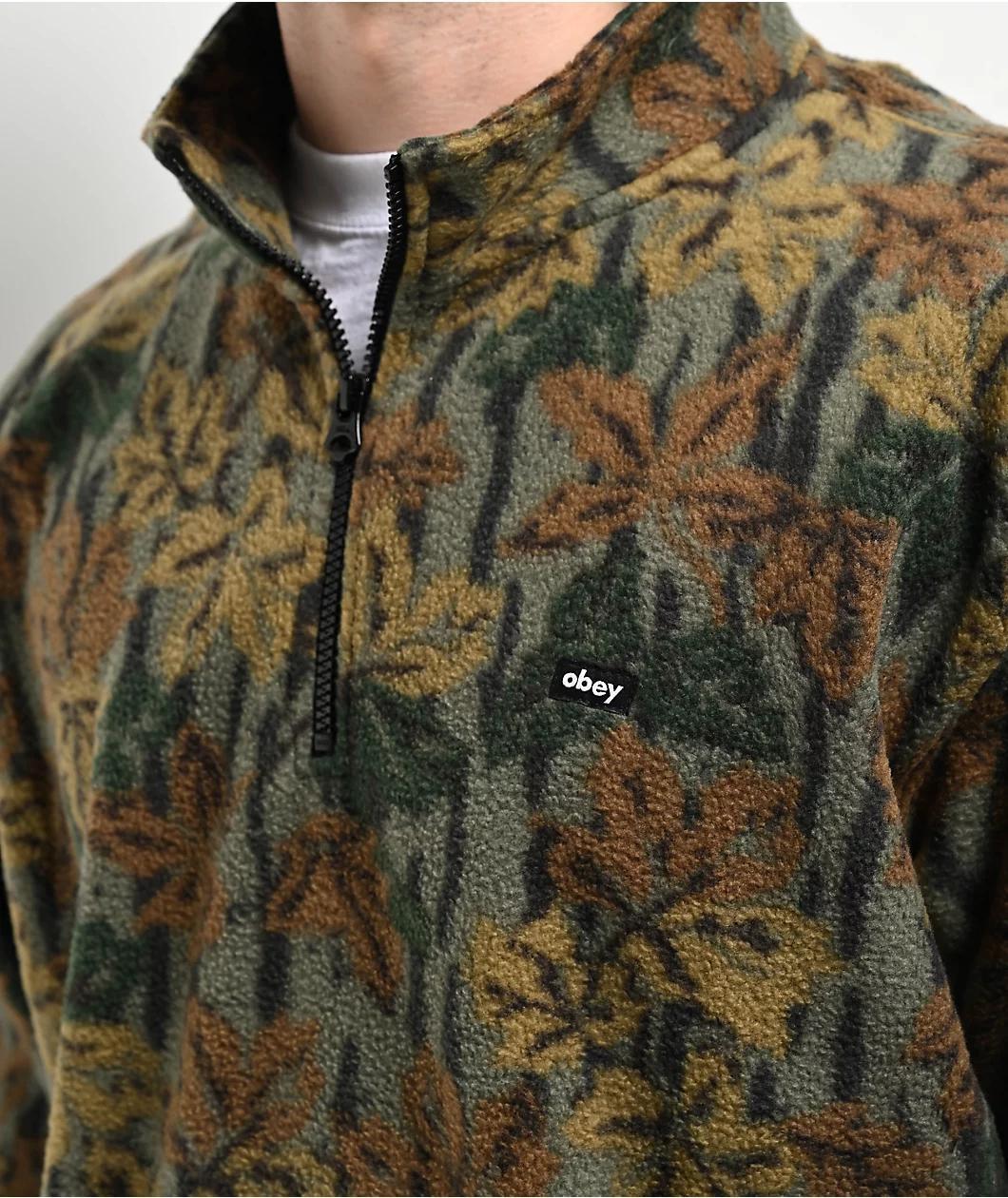 Obey Timber Green Camo Quarter Zip Sweatshirt Product Image