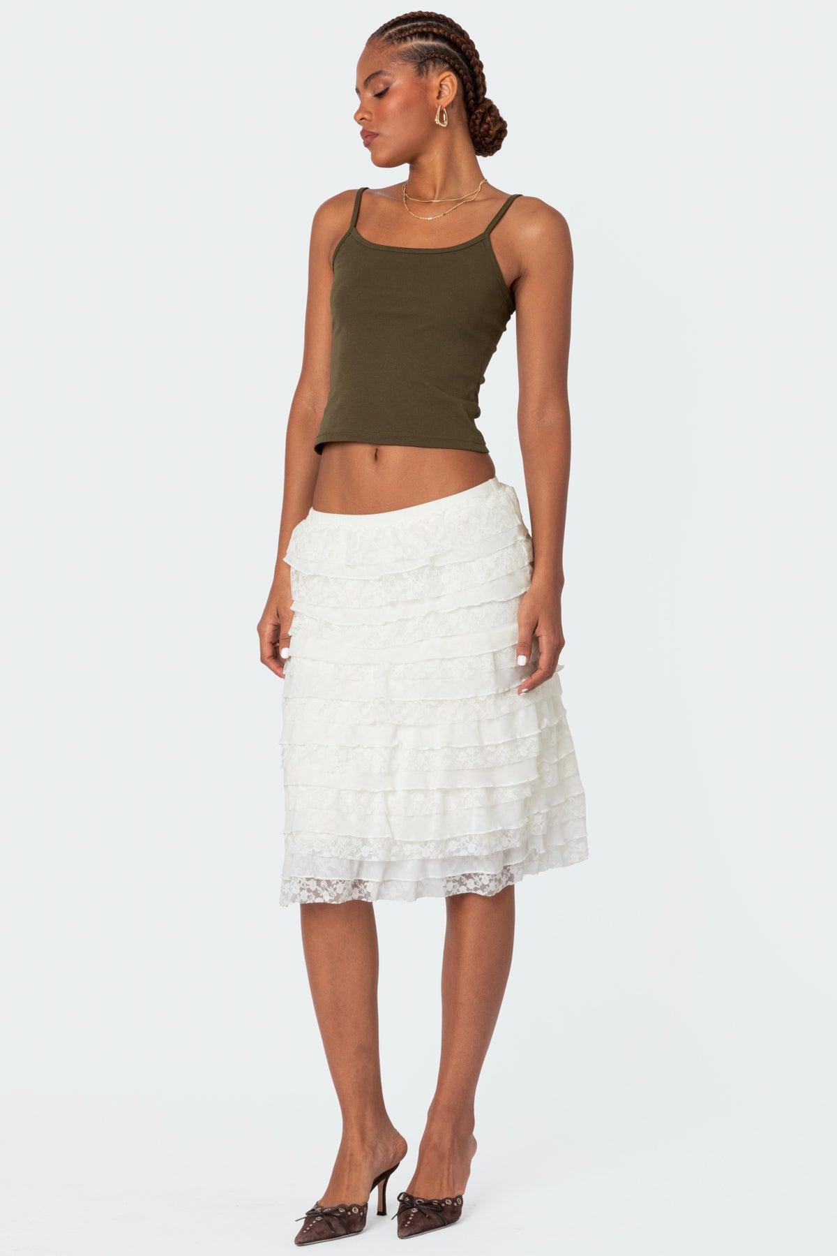 Louise Lace And Mesh Ruffle Midi Skirt product image