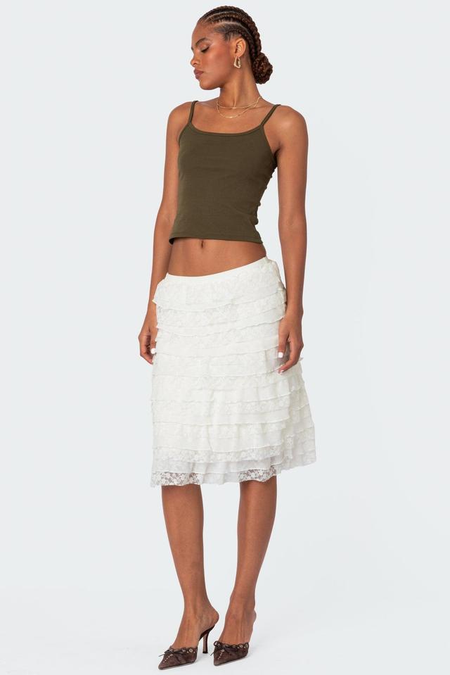 Louise Lace And Mesh Ruffle Midi Skirt Product Image