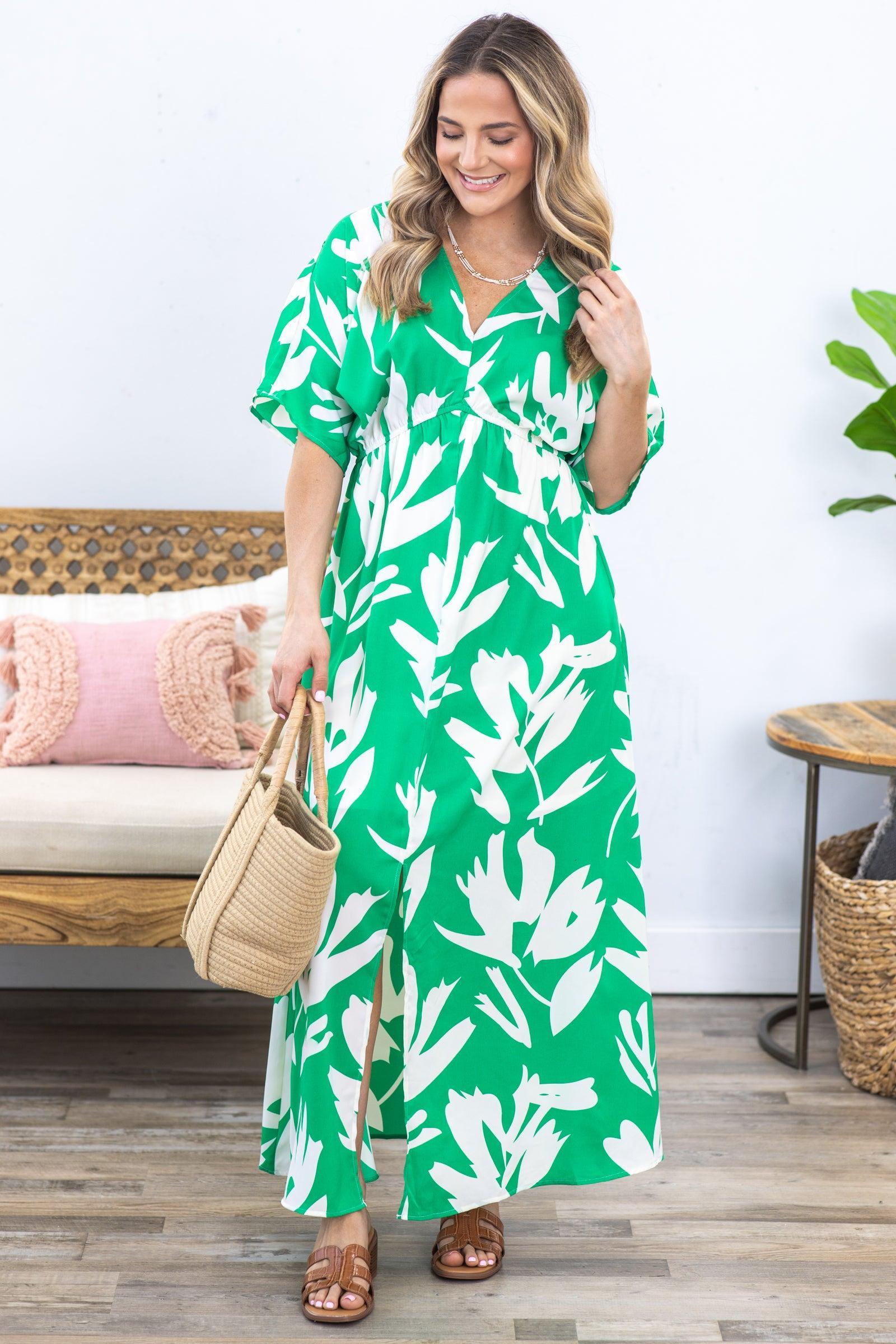 Kelly Green Print V-Neck Maxi Dress Product Image