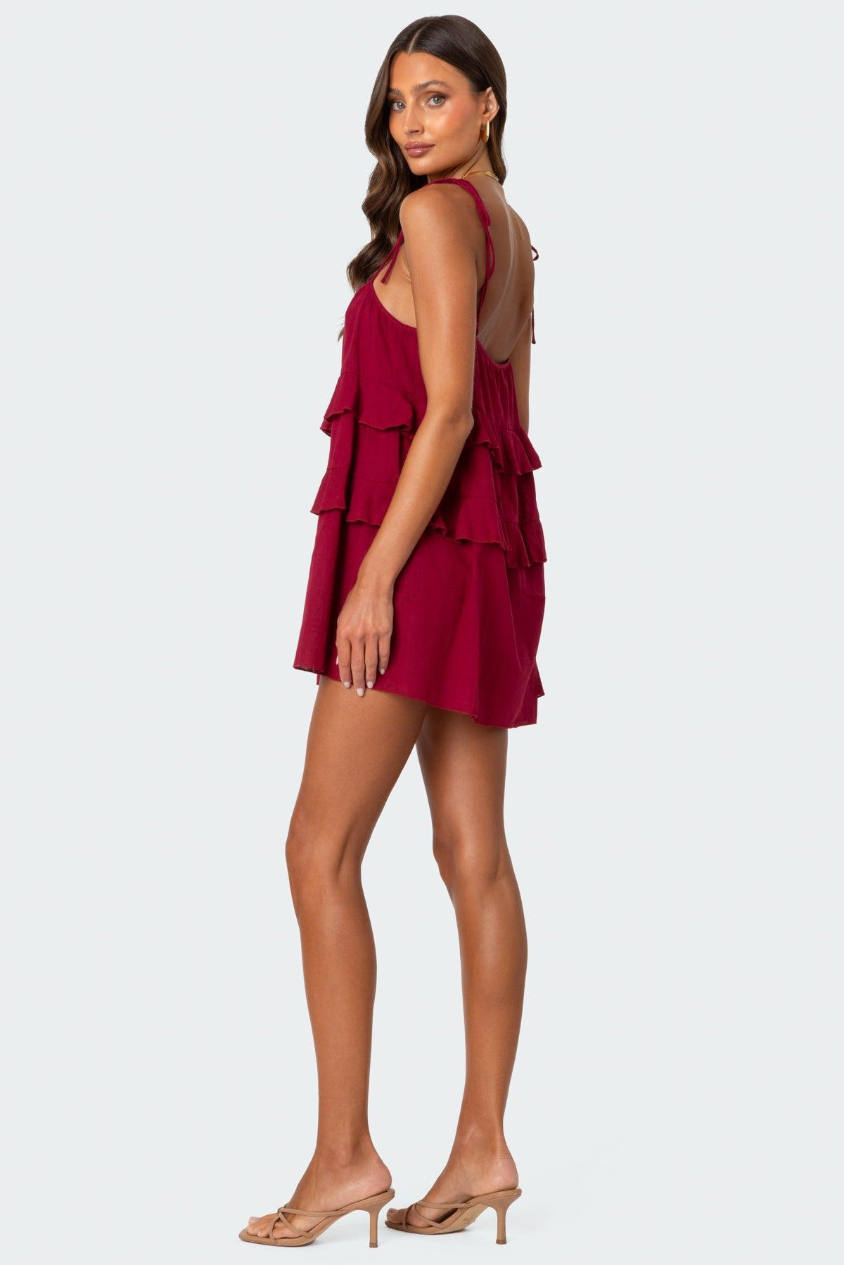 Edikted Womens Dorothia Sheer Linen Look Mini Dress Product Image