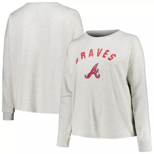 Womens Profile Oatmeal Atlanta Braves Plus Size French Terry Pullover Sweatshirt Product Image