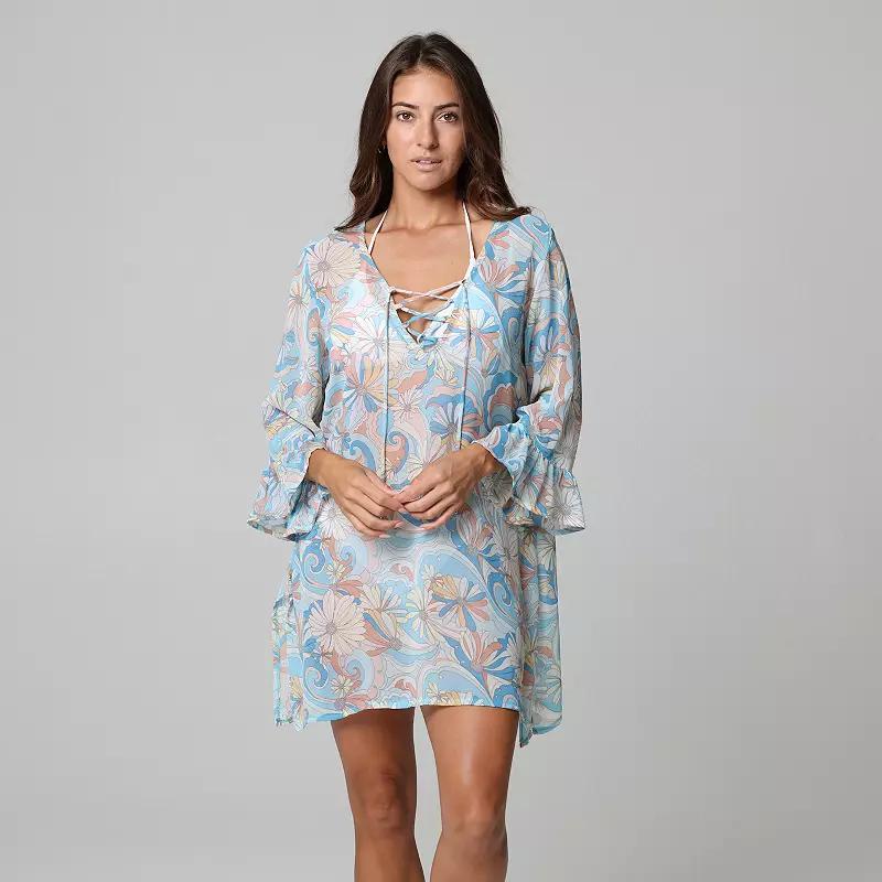 Womens J. Valdi Ruffle Sleeve Lace Up Swim Cover-Up Tunic Product Image