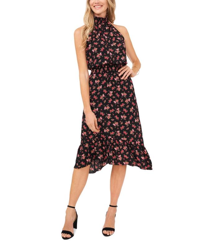 1. STATE Floral Print Smocked Halter Neck Sleeveless Georgette Midi Dress Product Image