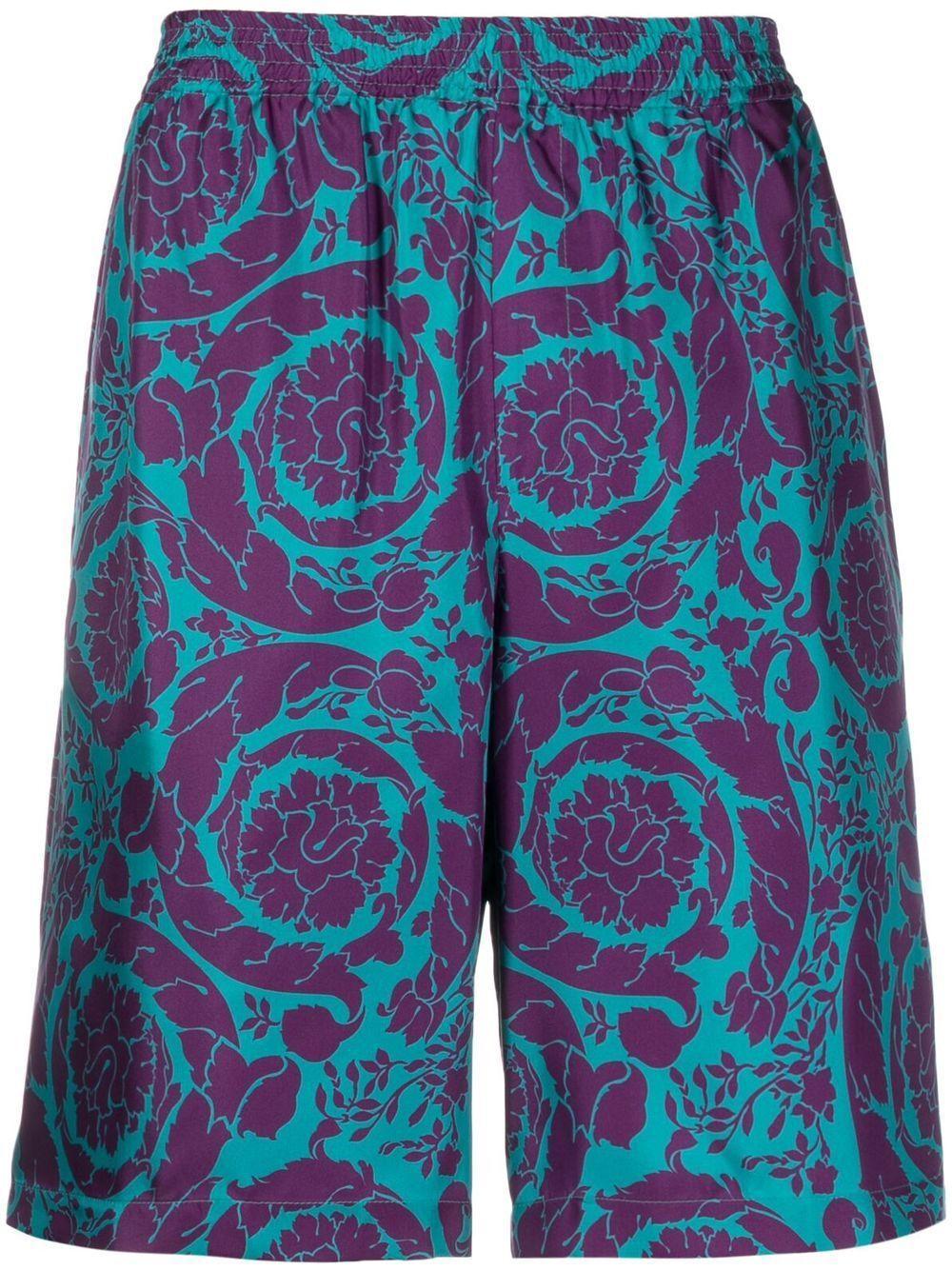 VERSACE Silhouette Baroque Beach Bermuda Shorts In Teal Plum Product Image