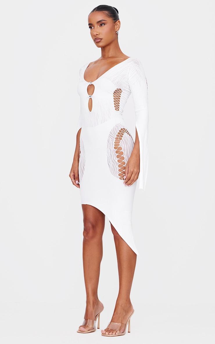 White Sheer Cut Out Long Sleeve Midi Dress Product Image