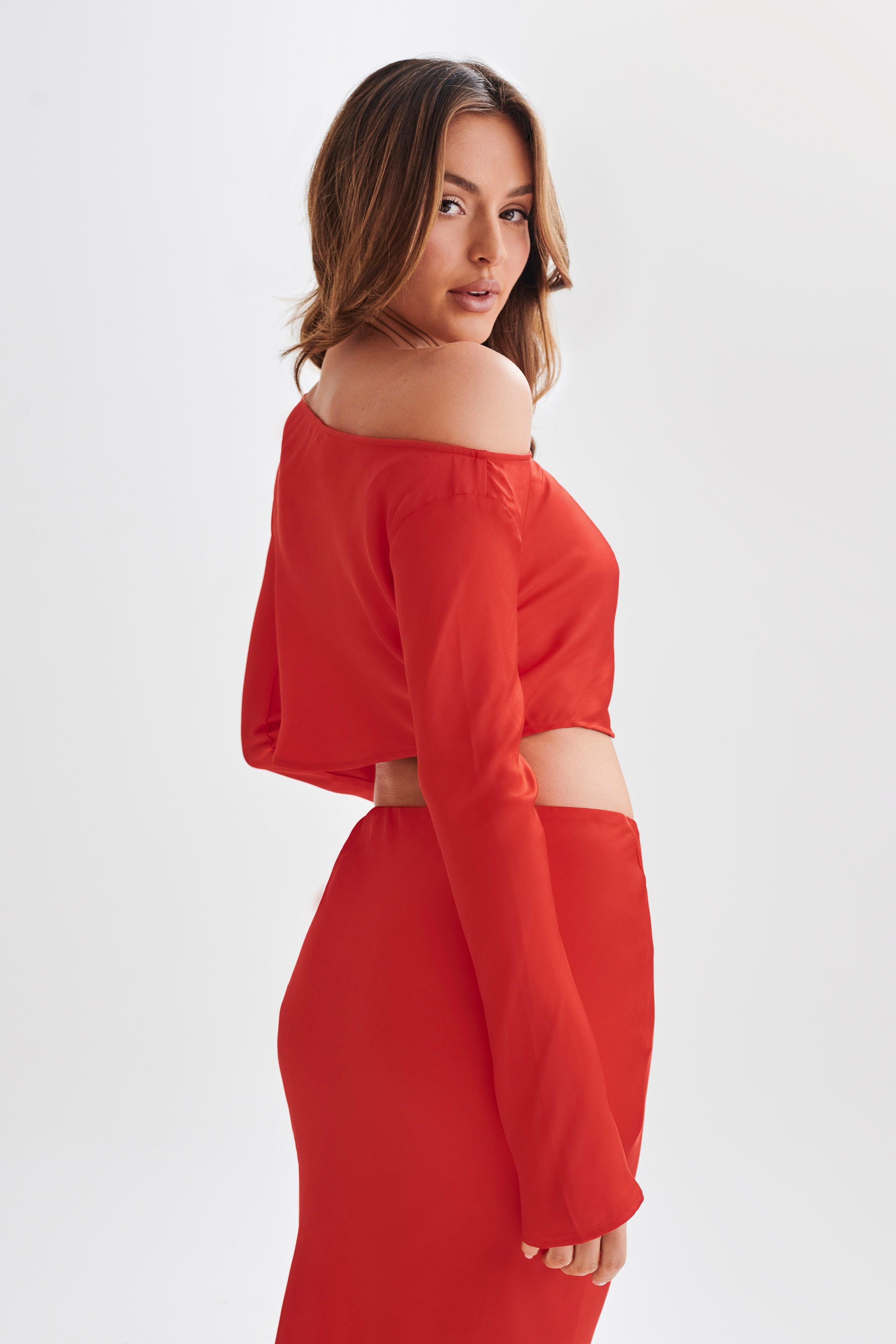 Violeta One Shoulder Satin Top - Red Product Image