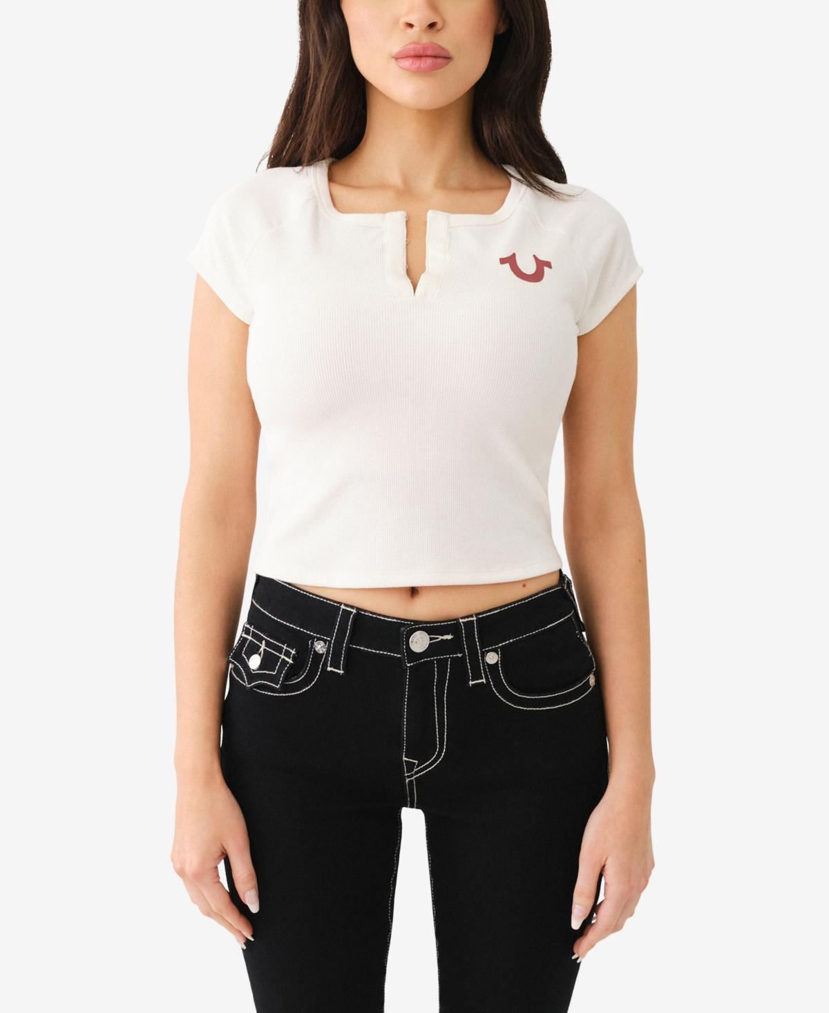 Women's Short Sleeve Hook and Eye Rib Baby Tee Product Image