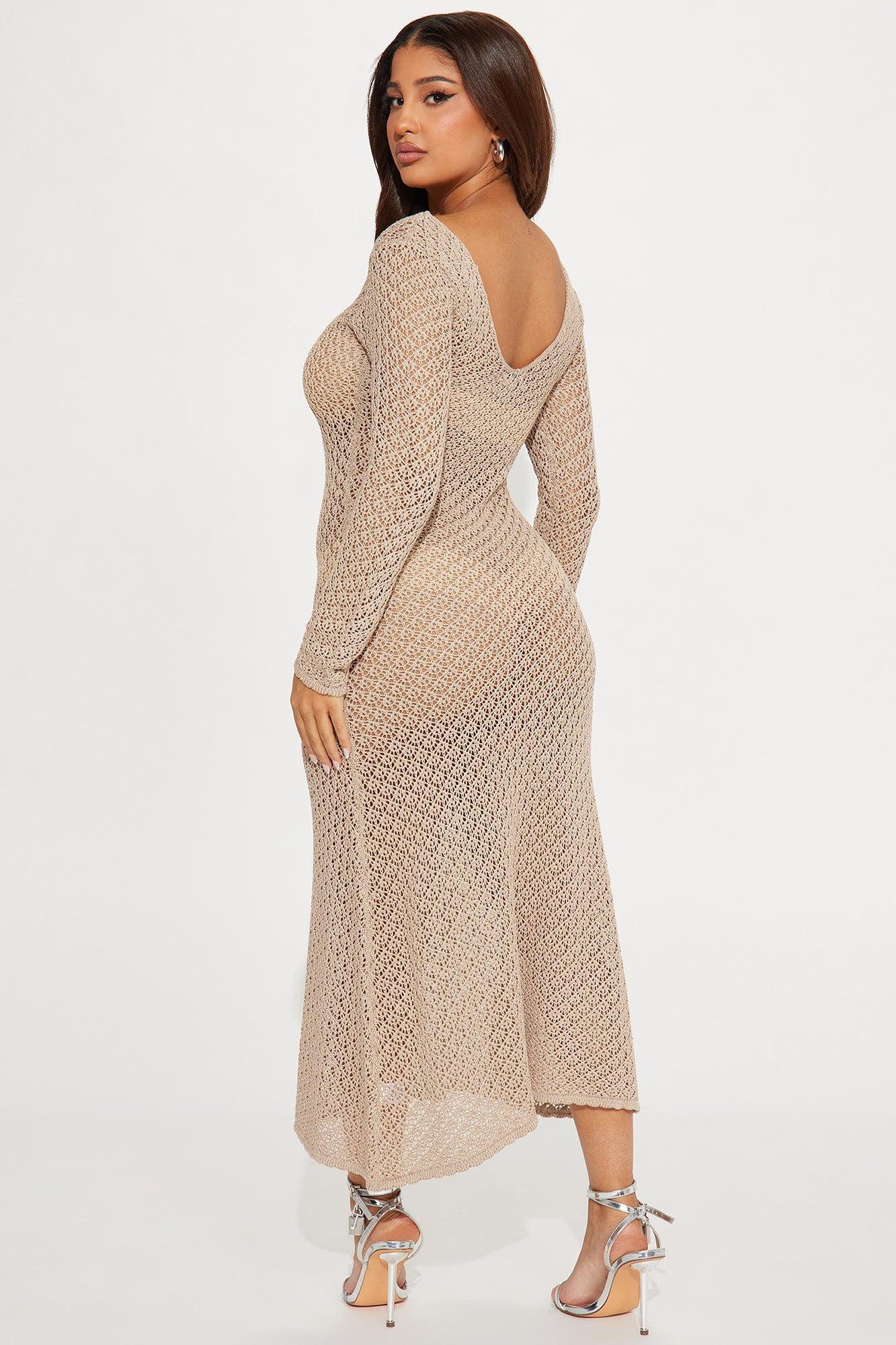 Camille Crochet Maxi Dress - Taupe Product Image