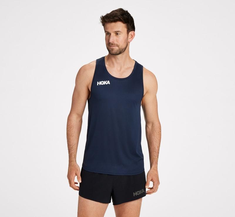 HOKA Mens Glide Singlet Top in Outer Space, Size Medium Product Image