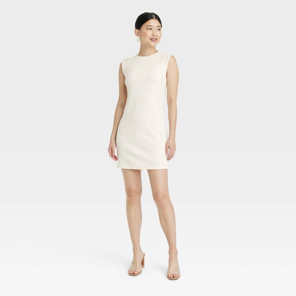 Womens Muscle Tank Mini Knit Dress - A New Day Cream M Product Image