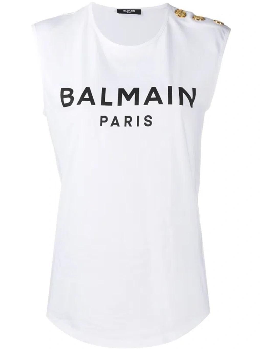 BALMAIN Logo Tank Top In White Product Image