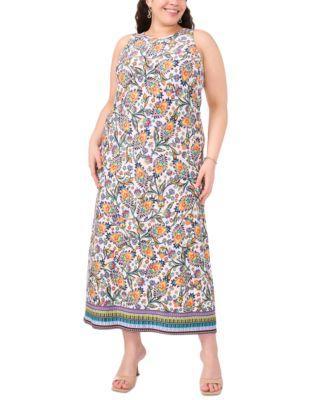 Plus Size Printed Round-Neck Sleeveless Maxi Dress Product Image