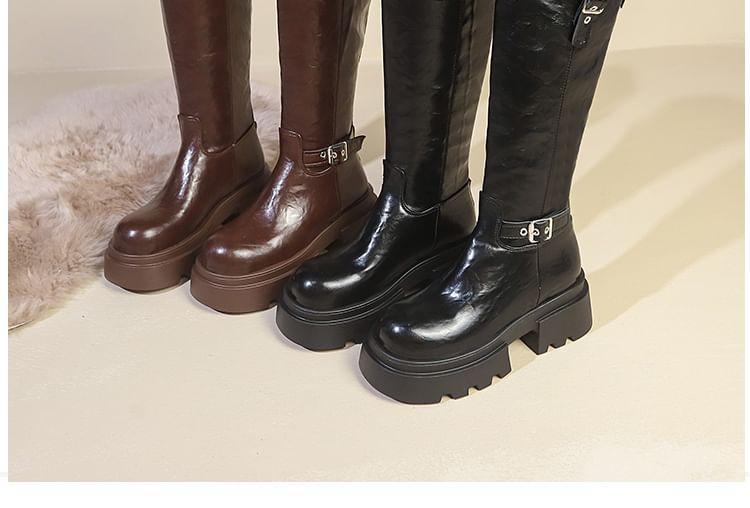 Platform Buckled Knee High Boots Product Image