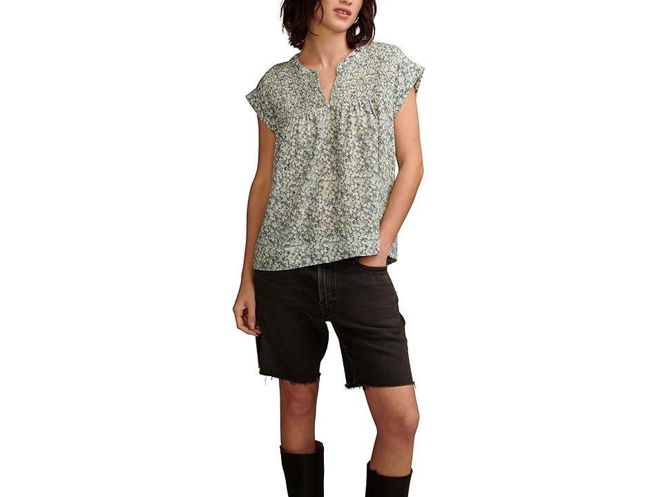 Lucky Brand Womens Printed Smocked Short-Sleeve Top Product Image