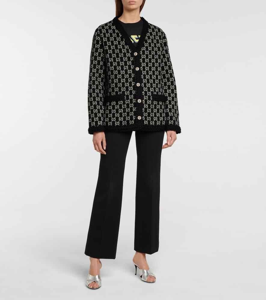 GUCCI Black Metallic Monogram Intarsia Cardigan In Black - Ivory Product Image