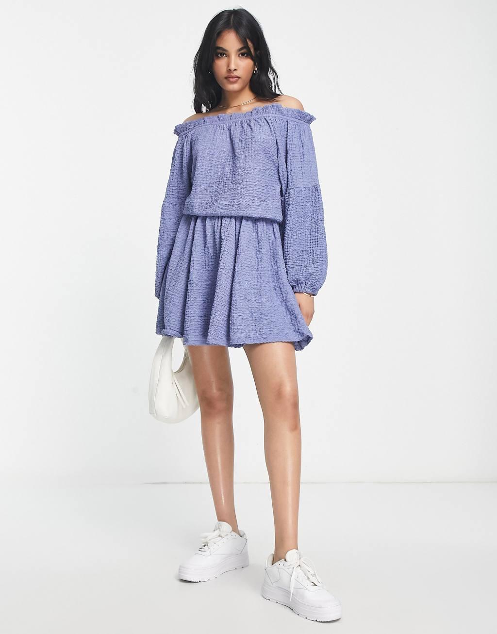 ASOS DESIGN textured long sleeve off the shoulder mini dress Product Image