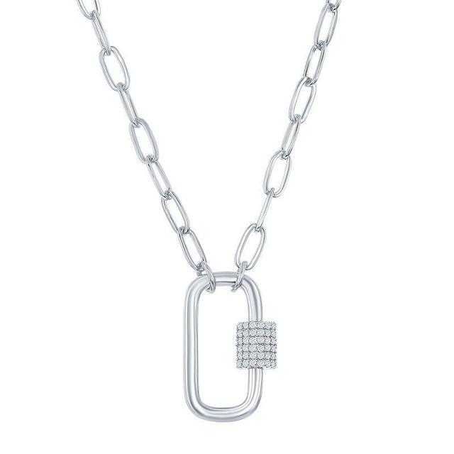 Sterling Silver or Gold Plated Over Sterling Silver Cz Oval Carabiner Paperclip Necklace Product Image