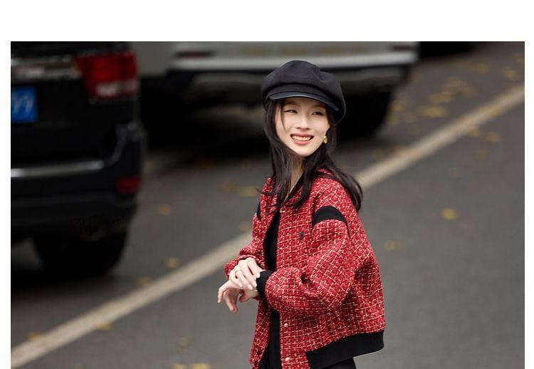 Round Neck Tweed Button Cropped Jacket Product Image