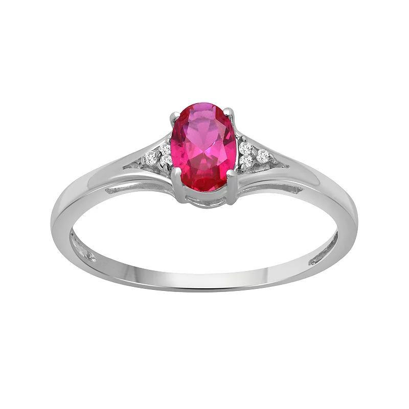 Jewelexcess Sterling Silver Oval Lab-Created Ruby & Diamond Accent Ring, Womens White Product Image