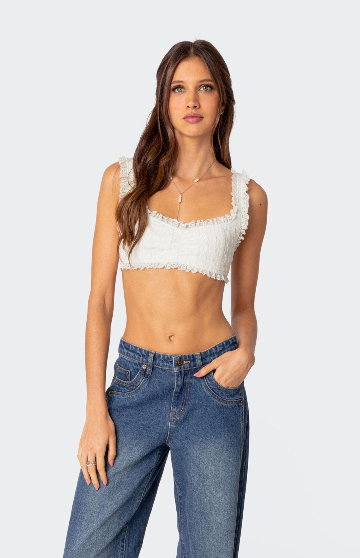 Edikted Womens Fairytale Lacey Crop Top Product Image