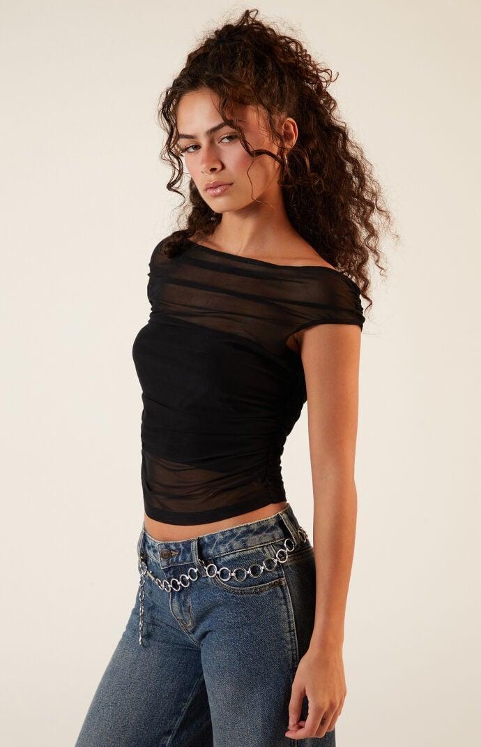 Womens Mesh Off-The-Shoulder Top Product Image