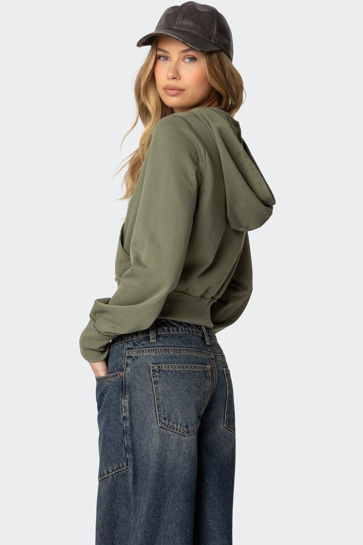 Distressed Stitch Cropped Hoodie Product Image