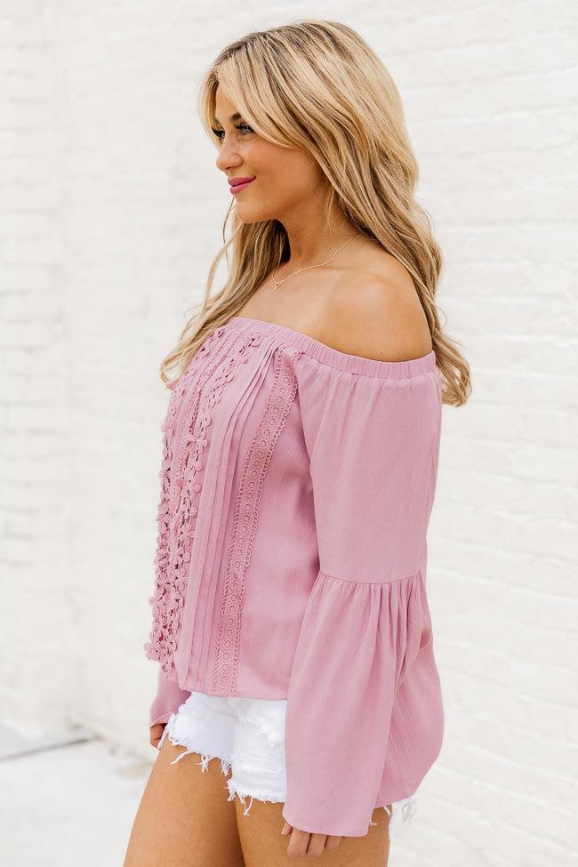 Take Your Place Mauve Floral Applique Off The Shoulder Blouse FINAL SALE Product Image