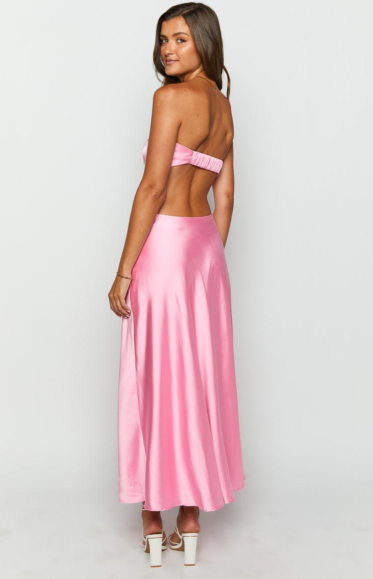 Lili Pink Satin Strapless Maxi Dress Product Image