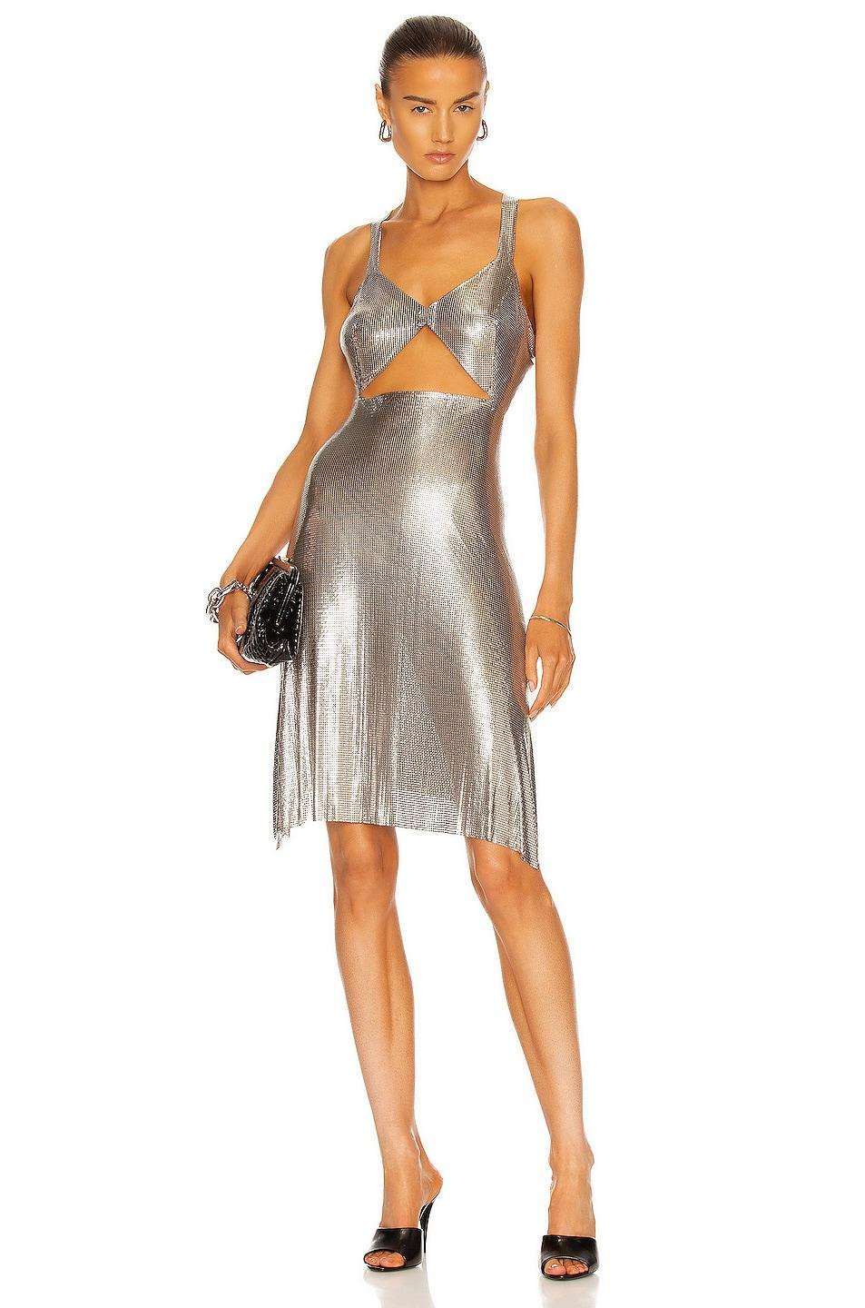 FANNIE SCHIAVONI Amira Dress Metallic Silver. (also in L, S). Product Image