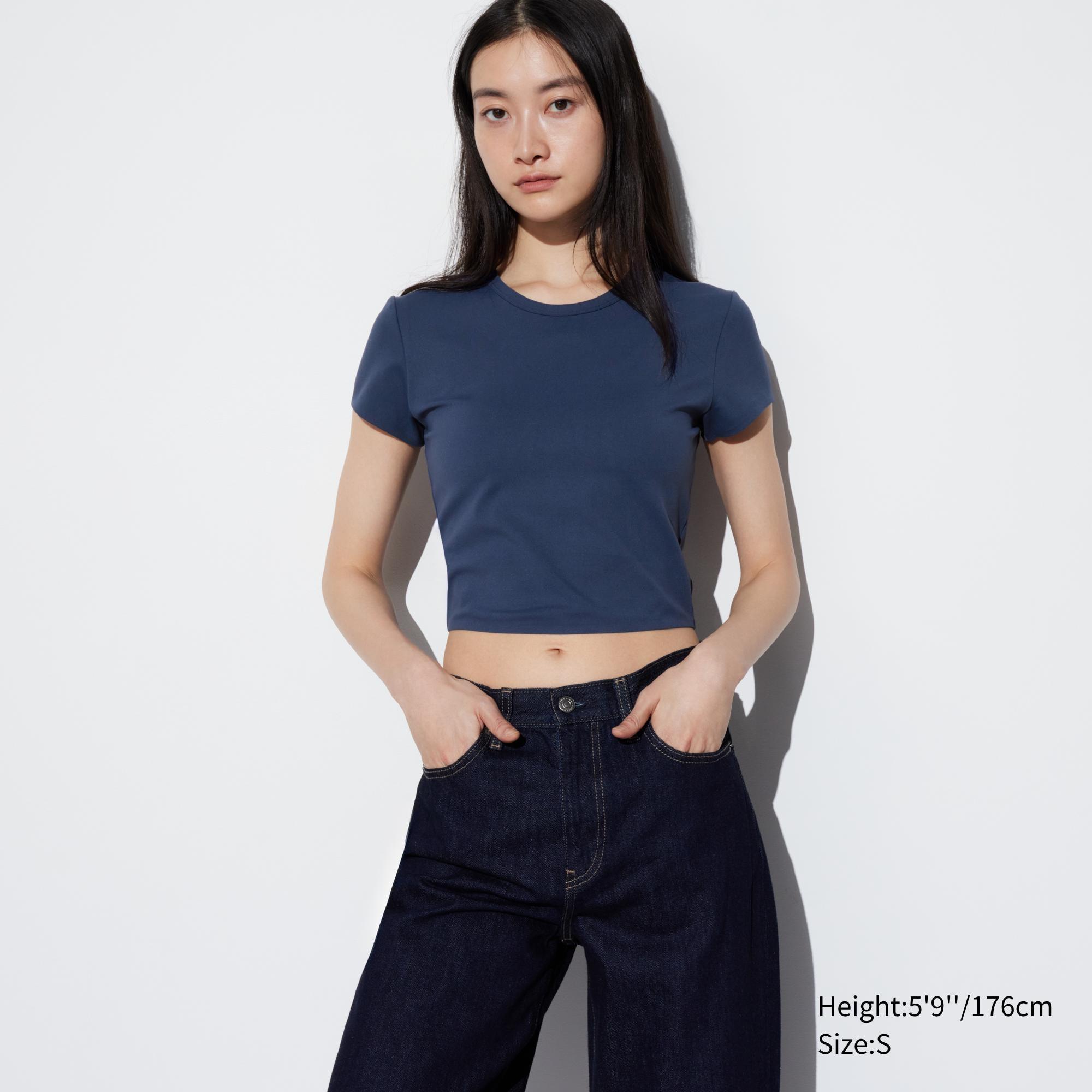 Womens Ultra Stretch Airism Cropped T-Shirt Navy XS UNIQLO US product image