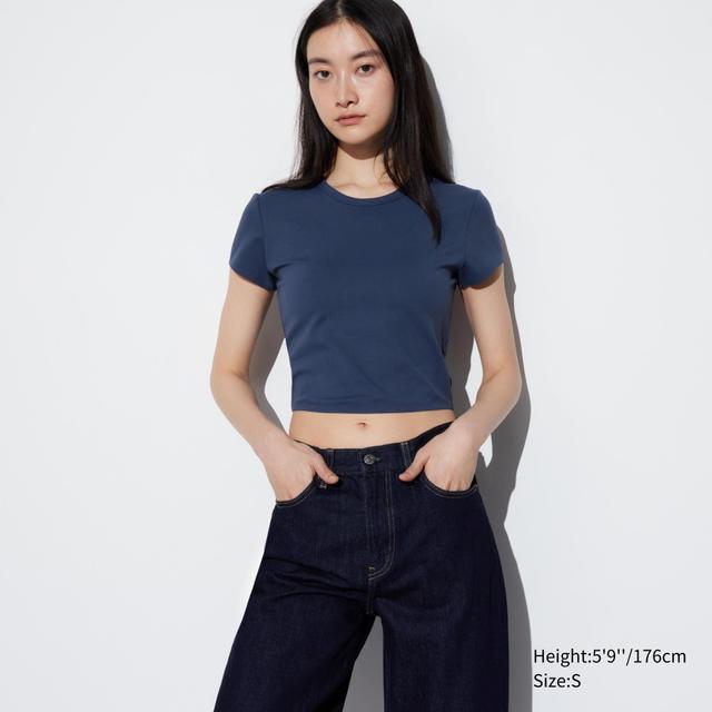 Womens Ultra Stretch Airism Cropped T-Shirt Navy XS UNIQLO US Product Image