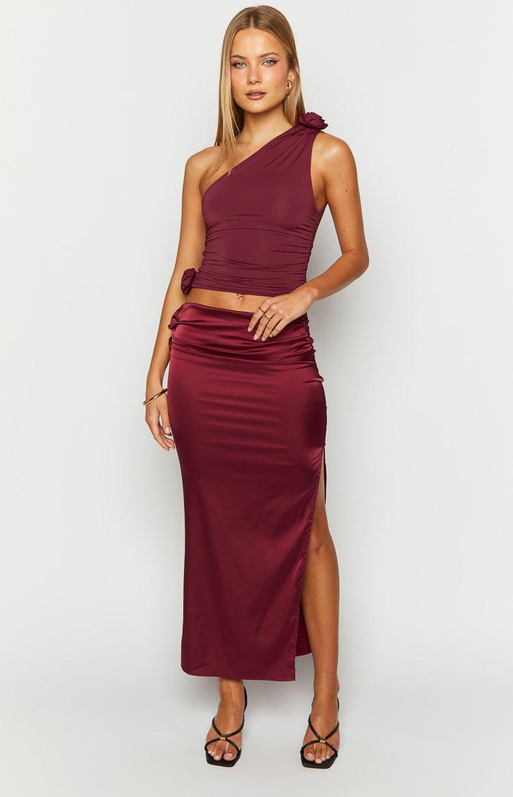 Lioness Rendezvous Burgundy One Shoulder Top Product Image