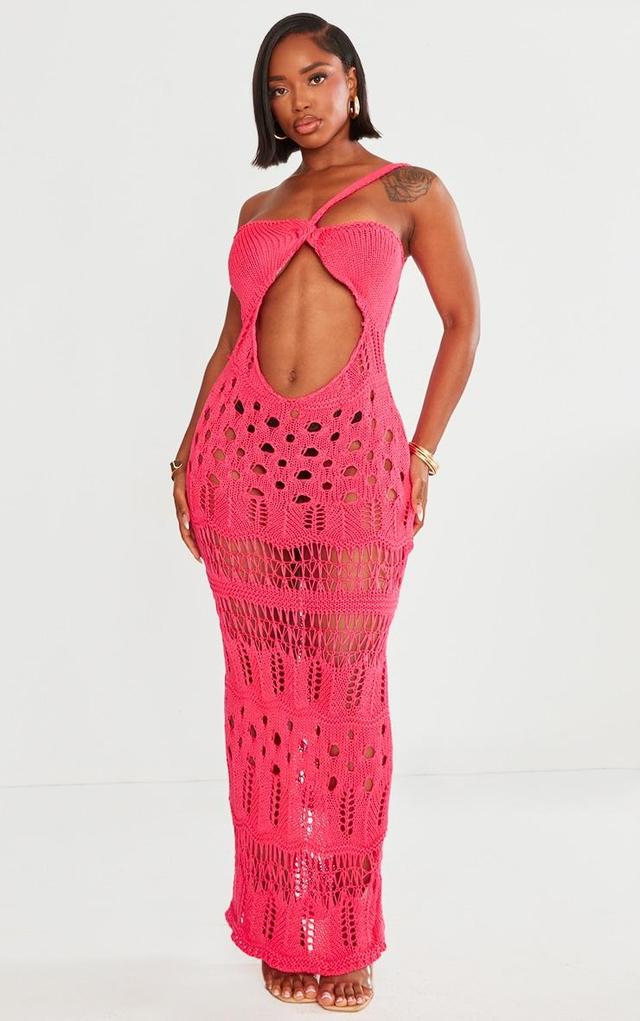 Shape Hot Pink Knit Asymmetric Cut Out Maxi Dress Product Image