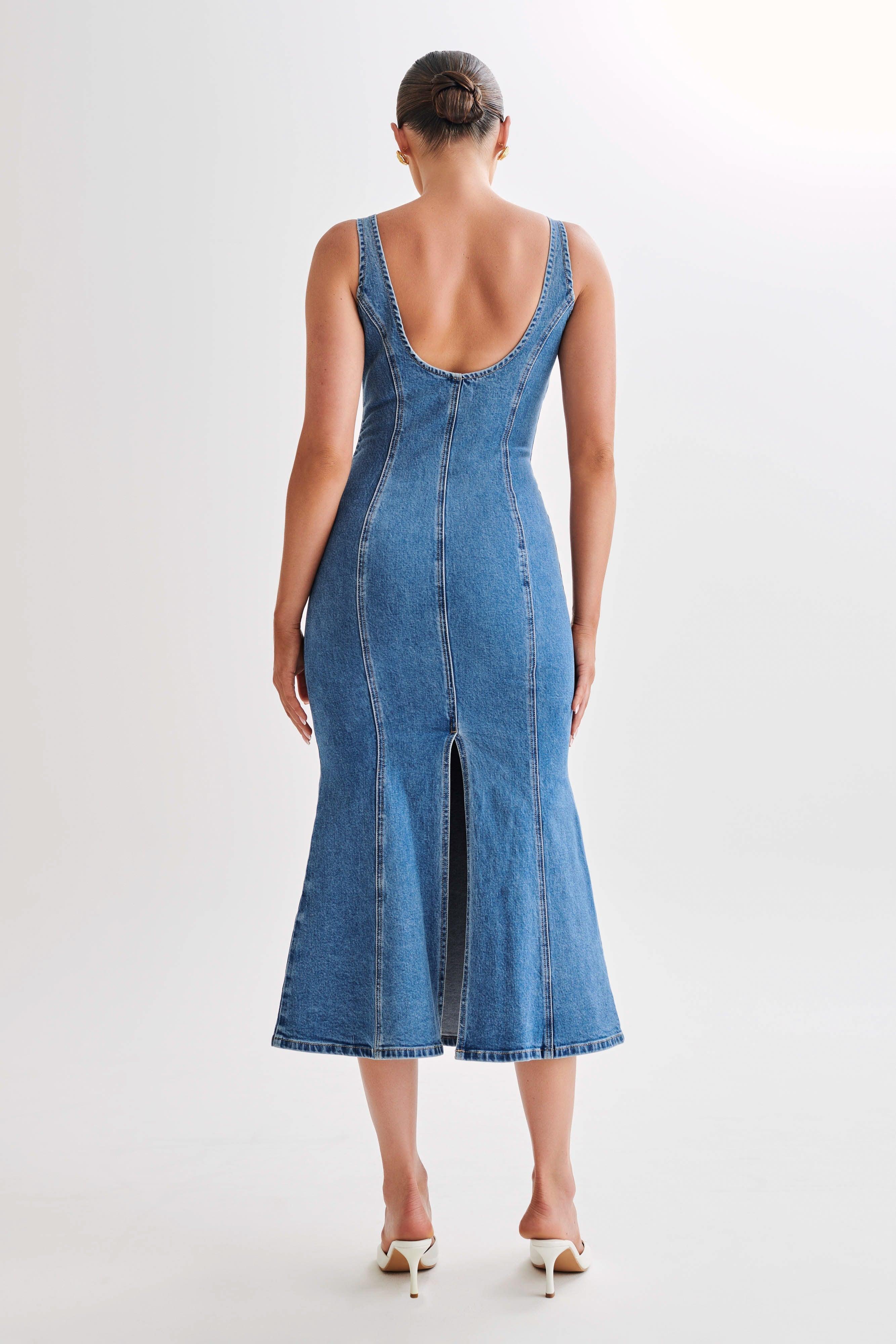 Milena Denim Midi Dress - 70's Blue Product Image