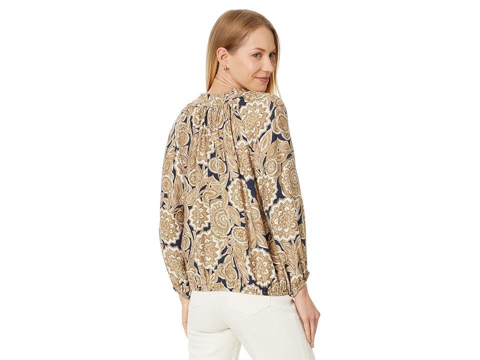 Tommy Hilfiger Paisley Floral Ruffle Neck Top (Sky Captain Multi) Women's Clothing Product Image