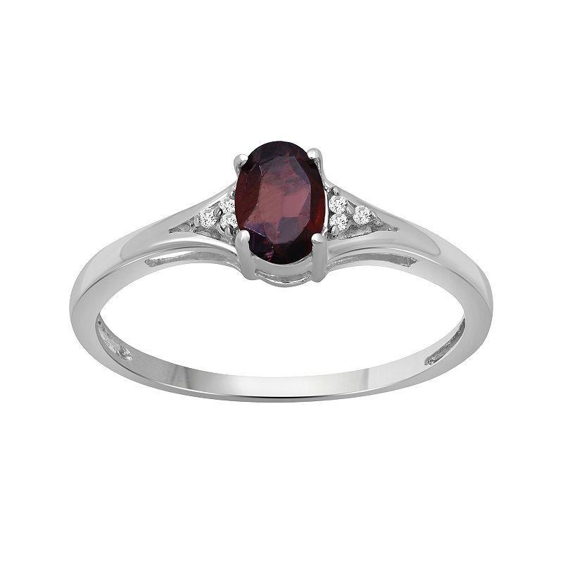 Jewelexcess Sterling Silver Oval Garnet & Diamond Accent Ring, Womens Product Image