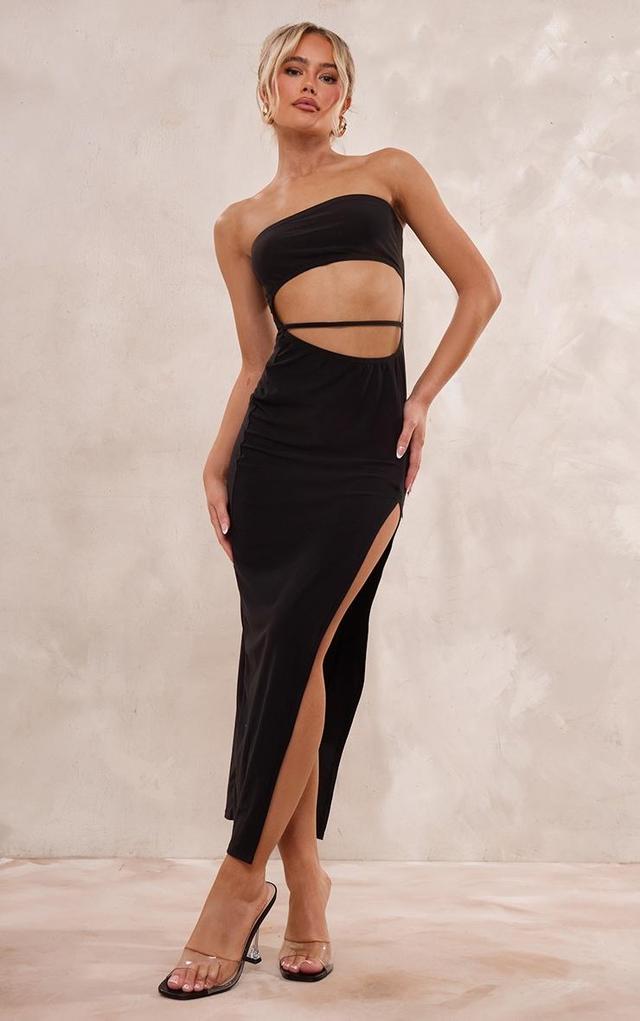 Black Soft Touch Bandeau Cut Out Waist Strap Midaxi Dress Product Image