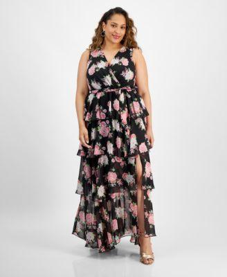 Trendy Plus Size Belted Tiered Maxi Dress Product Image